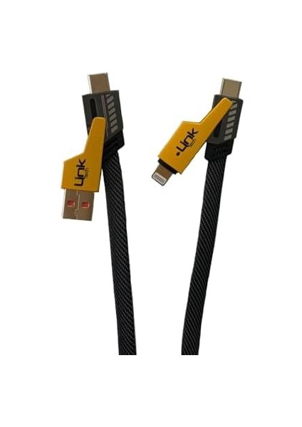 Linktech K474 Mecha Style 4in1 USB + Type-C + Lightning 100W Şarj Kablosu Sarı fiyatları