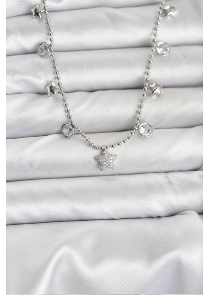 Erb Pirinç Gümüş Renk Yıldız Model Kadın Kolye