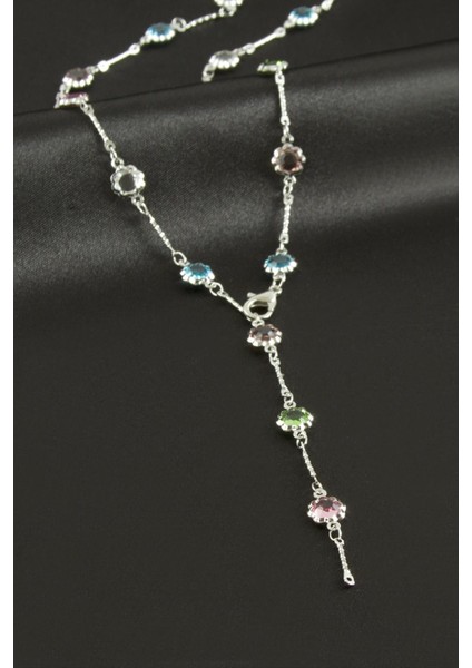 Çiçek Zirkon Taşlı Çelik Y Kolye