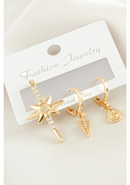 3 Adet Yıldız Zirkon Taşlı Küpe