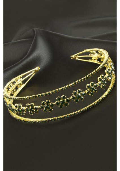 Çiçek Lüks Taşlı Gelin Tacı