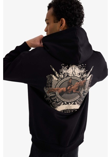 Boxy Fit Kapüşonlu Sırt Baskılı Sweatshirt F2104AX25AU