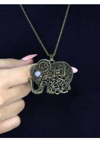 Doğal Taş Aytaşı Doğal Taşlı Fil Modelli Antik Kadın Kolye EUK43AY