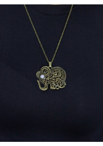 Doğal Taş Aytaşı Doğal Taşlı Fil Modelli Antik Kadın Kolye EUK43AY modelleri