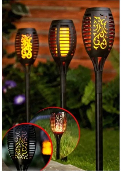3 Adet Alev Efektli Solar LED Güneş Enerjili Bahçe Lambası Aydınlatması Armatür 51 cm fiyatları