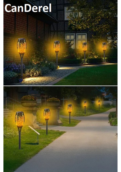 3 Adet Alev Efektli Solar LED Güneş Enerjili Bahçe Lambası Aydınlatması Armatür 51 cm indirimleri