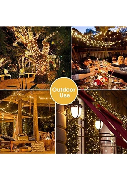 Güneş Enerjili Solar 100 Ledli 12 Metre Gün Işığı Bahçe Aydınlatma Dekorasyon Güneş LED Sarı Işık