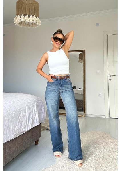 Yüksek Bel Straight Jean Mavi fiyatları