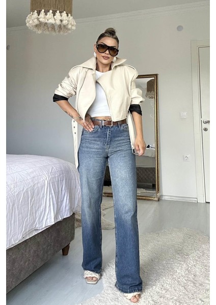 Yüksek Bel Straight Jean Mavi fırsatları