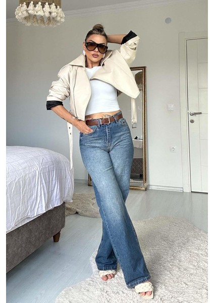 Yüksek Bel Straight Jean Mavi indirimleri