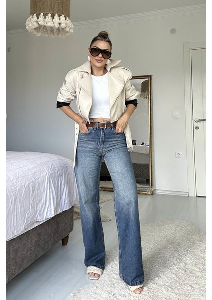 Yüksek Bel Straight Jean Mavi