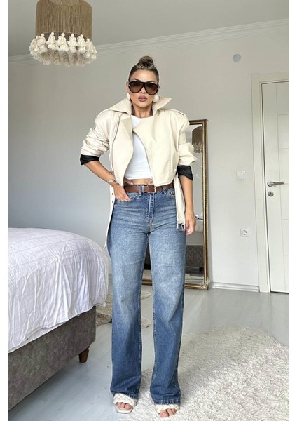 Yüksek Bel Straight Jean Mavi