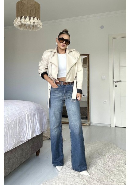 Yüksek Bel Straight Jean Mavi