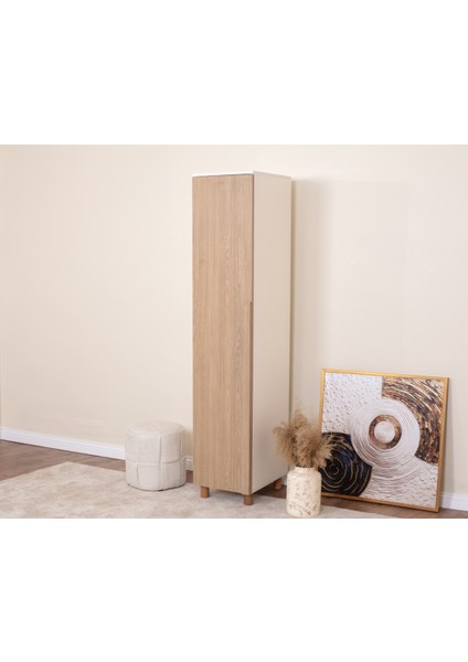 1 Kapaklı Gardırop – Krem Gövde, Meşe Mdflam
