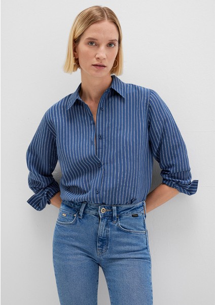 Tencel Tm Liyosel Karışımlı Çizgili Mavi Gömlek 1211374-91372