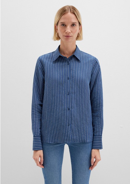 Tencel Tm Liyosel Karışımlı Çizgili Mavi Gömlek 1211374-91372 modelleri