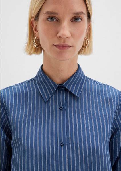 Tencel Tm Liyosel Karışımlı Çizgili Mavi Gömlek 1211374-91372 indirimleri