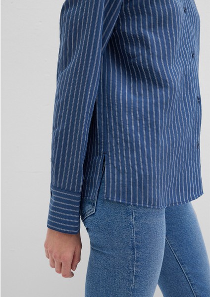 Tencel Tm Liyosel Karışımlı Çizgili Mavi Gömlek 1211374-91372