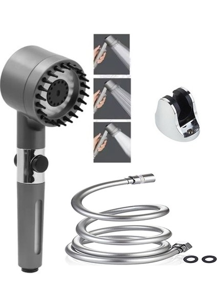 Filtreli Masajlı Duş Başlığı Kopmaz Pvc Hortum Duş Banyo Seti 3lü Set