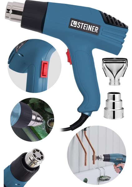 Alman 3000 Watt 2 Kademeli Isı Tabancası Çelik Rezistans Profesyonel Sıcak Hava Üfleme Taban