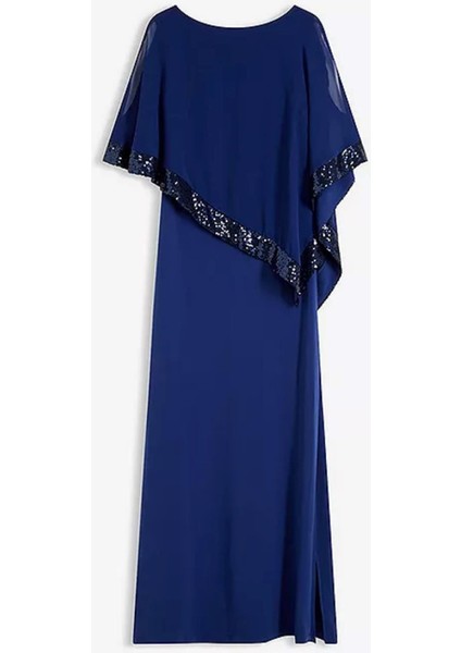 Kadın Büyük Beden Saks, Şifon ve Payet Detaylı Abiye Elbise 65N23491 fiyatları