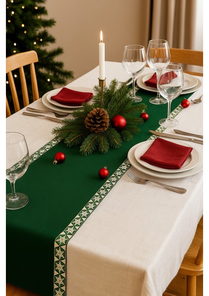 Yeşil Yılbaşı Temalı Yıldızlı Runner