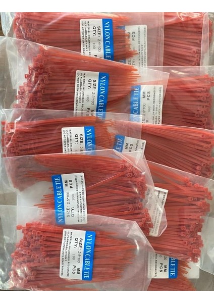 2,5X100 Kablo Bağı Klips Cırt Kelepce Kırmızı (1000 Adet) fiyatları