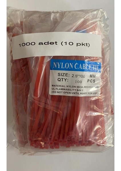 2,5X100 Kablo Bağı Klips Cırt Kelepce Kırmızı (1000 Adet) modelleri