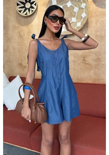 Tensel Denim Kumaşlı Mini Tulum 1363