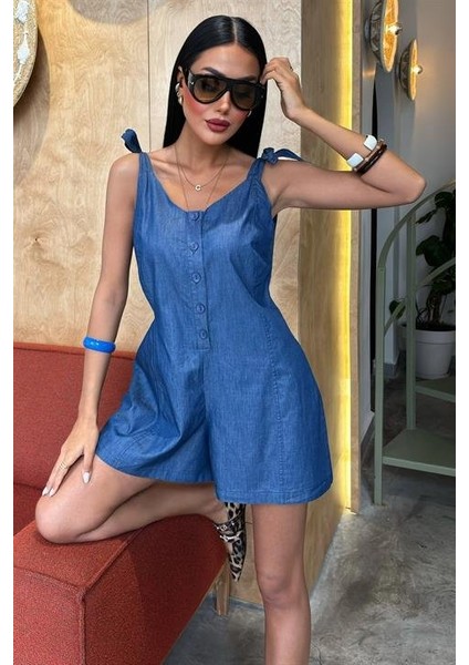 Tensel Denim Kumaşlı Mini Tulum 1363