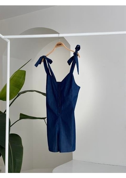 Tensel Denim Kumaşlı Mini Tulum 1363
