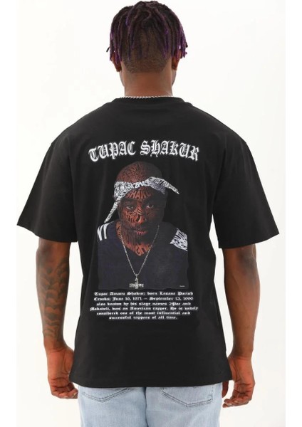 Unisex Oversize Baskılı Bisiklet Yaka T-Shirt - Siyah indirimleri