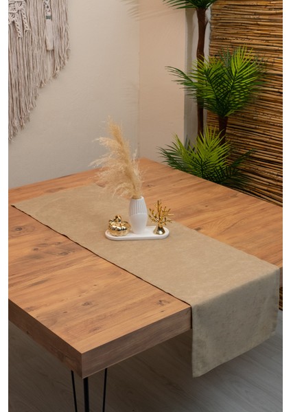 Doku | Kadife Dokulu Tatlı Bej Runner 135 x 40