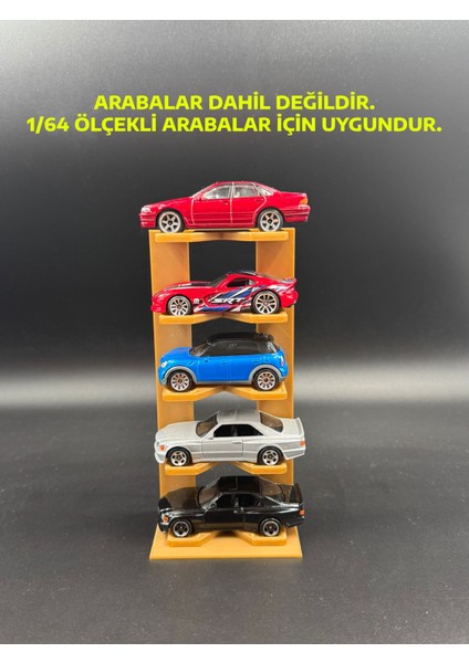 1:64 Ölçek Araç Sergileme Standı - 5 Araçlık - Altın Sarısı