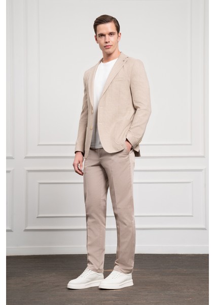 Erkek Bej Dokuma Dynamic Fit Rahat Kesim Torba Cep Mono Yaka Spor Ceket fiyatları