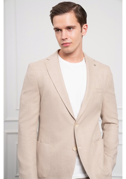 Erkek Bej Dokuma Dynamic Fit Rahat Kesim Torba Cep Mono Yaka Spor Ceket fırsatları