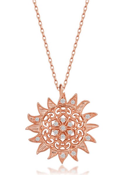 925 Ayar Gümüş Rose Güneş Kadın Kolye T7563 (800800)