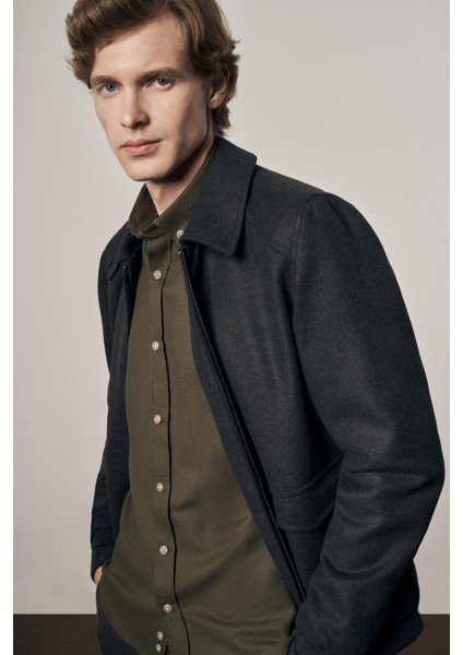 Antrasit Gömlek Yaka Casual Slim Fit Esnek Mont 1007255122