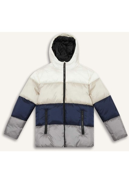 Erkek Çocuk Su İtici Kapüşonlu Polar Astarlı Fermuarlı Şişme Mont E7381A825WN