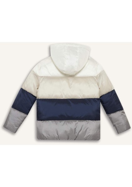 Erkek Çocuk Su İtici Kapüşonlu Polar Astarlı Fermuarlı Şişme Mont E7381A825WN
