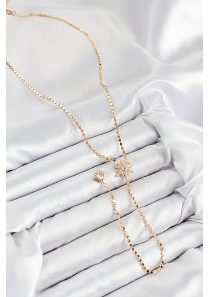 Pirinç Zirkon Taşlı Ezme Zincirli Kutup Yıldızı Model Gold Renk Y Kolye - TJ-BKO10469 fiyatları