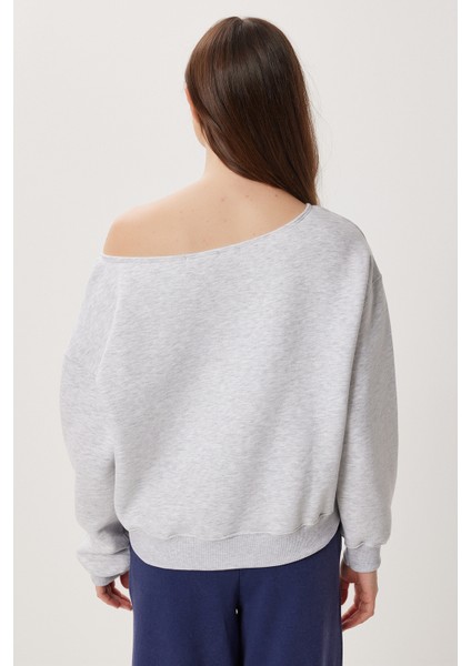 Açık Omuzlu Şardonlu Örme Sweatshirt LAN0076 Gri Melanj indirimleri