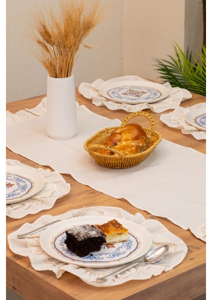 Lira | 7 Parça Çift Fırfırlı Sofa Sunum Seti 40 x 150