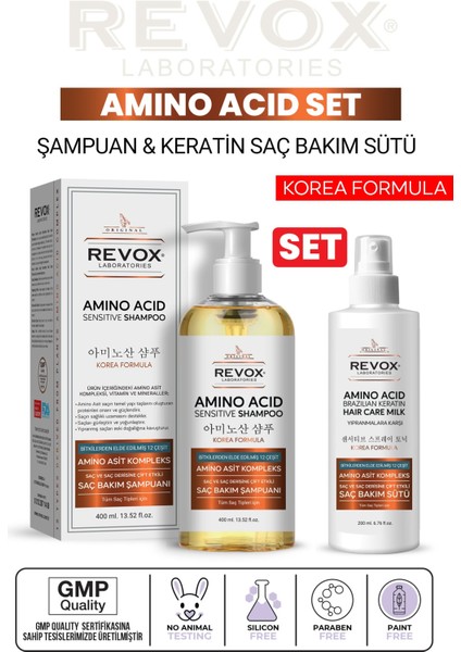 Amino Asit Saç Bakım Onarıcı, Nemlendirici, Dökülme Karşıtı Set / Şampuan & Keratin Saç Bakım Sütü