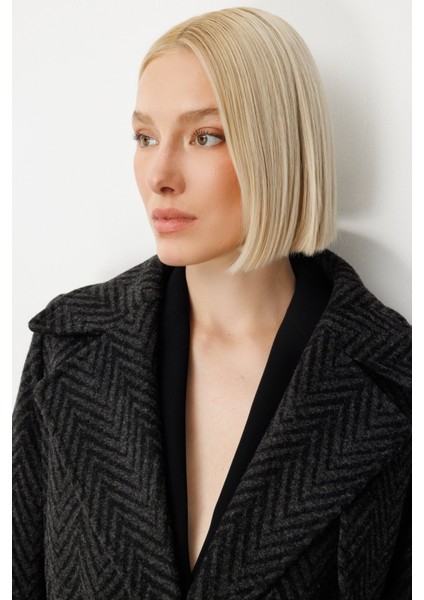 Kadın Beli Kemerli Kaşe Kaban 6003 Antrasit fırsatları