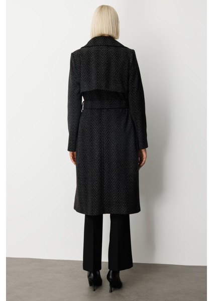 Kadın Beli Kemerli Kaşe Kaban 6003 Antrasit indirimleri