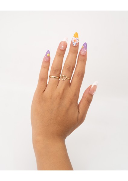 10'lu Renkli Uzun Badem TT1364 Tekrar Kullanılabilir El Yapımı Protez Takma Tırnak - Renkli-L modelleri