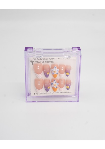10'lu Renkli Uzun Badem TT1364 Tekrar Kullanılabilir El Yapımı Protez Takma Tırnak - Renkli-L fırsatları