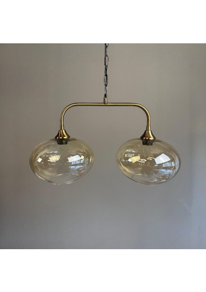 Ikili Solvia Cam Bal Rengi Avize Candela Başlık Yemek Masası Salon Aydınlatma