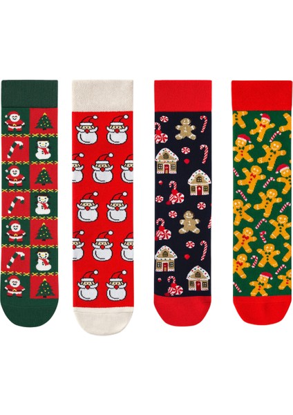 Gingerbread, Ev ve Kardan Adam Desenli 4’lü Yılbaşı Çorap Seti